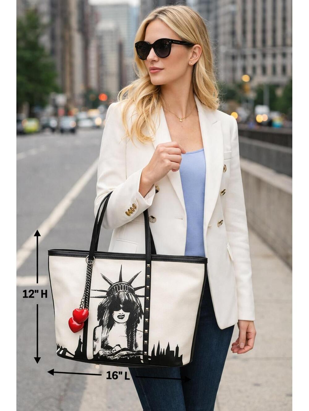 Betsey Johnson Hail Queen, Queen of New York Black and White Tote Bag w/ Charms
